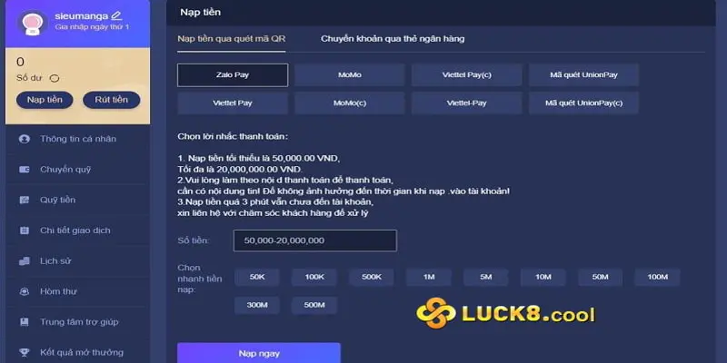 Những ưu đãi hấp dẫn khi nạp tiền tại Luck8